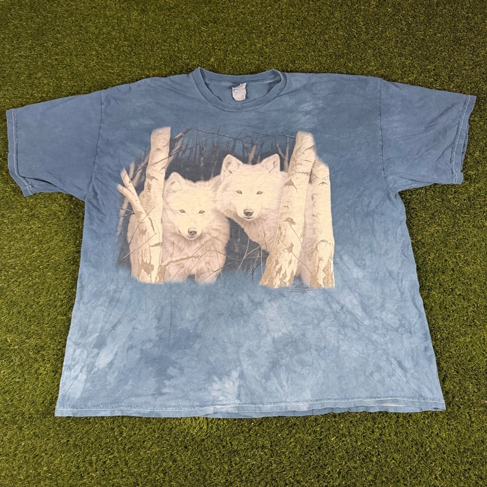 Hanes The Mountain White Wolves Blue Tie Dye Graphic T Shirt XL Cotton